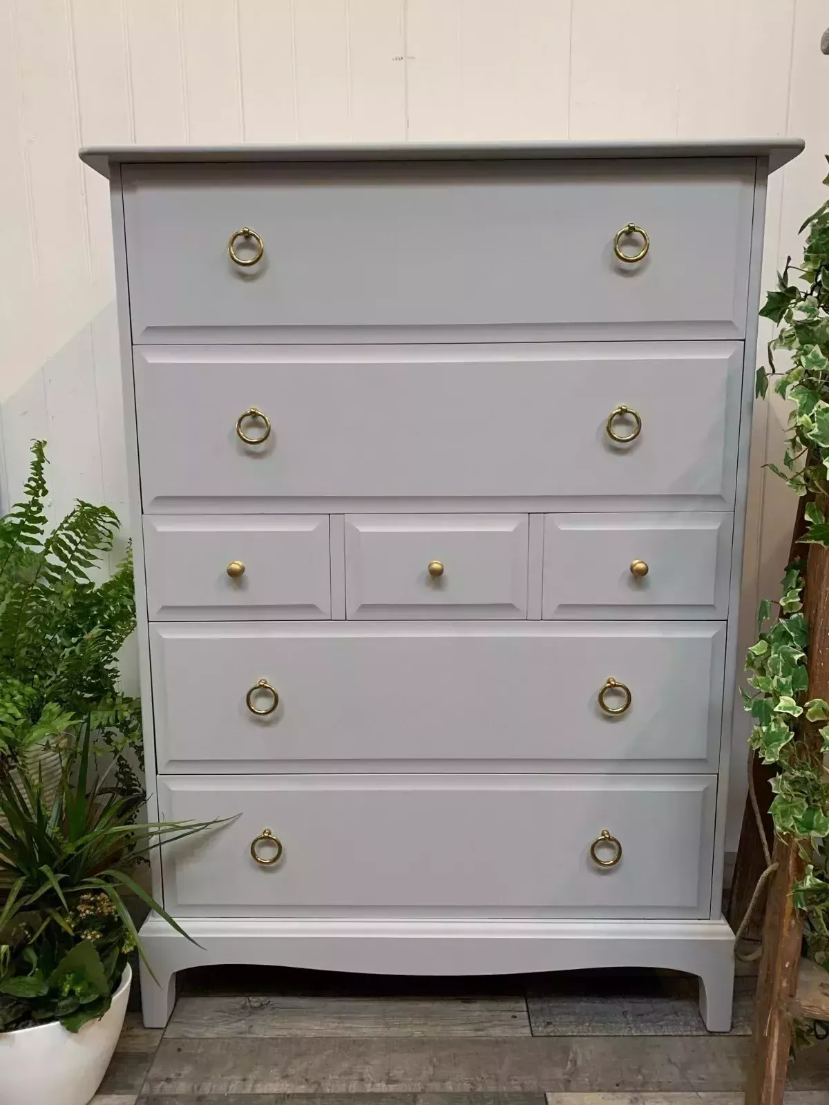 Available In Any Colour Lovely Upcycled Painted Stag Tall Boy Chest Of Drawers photo for sale