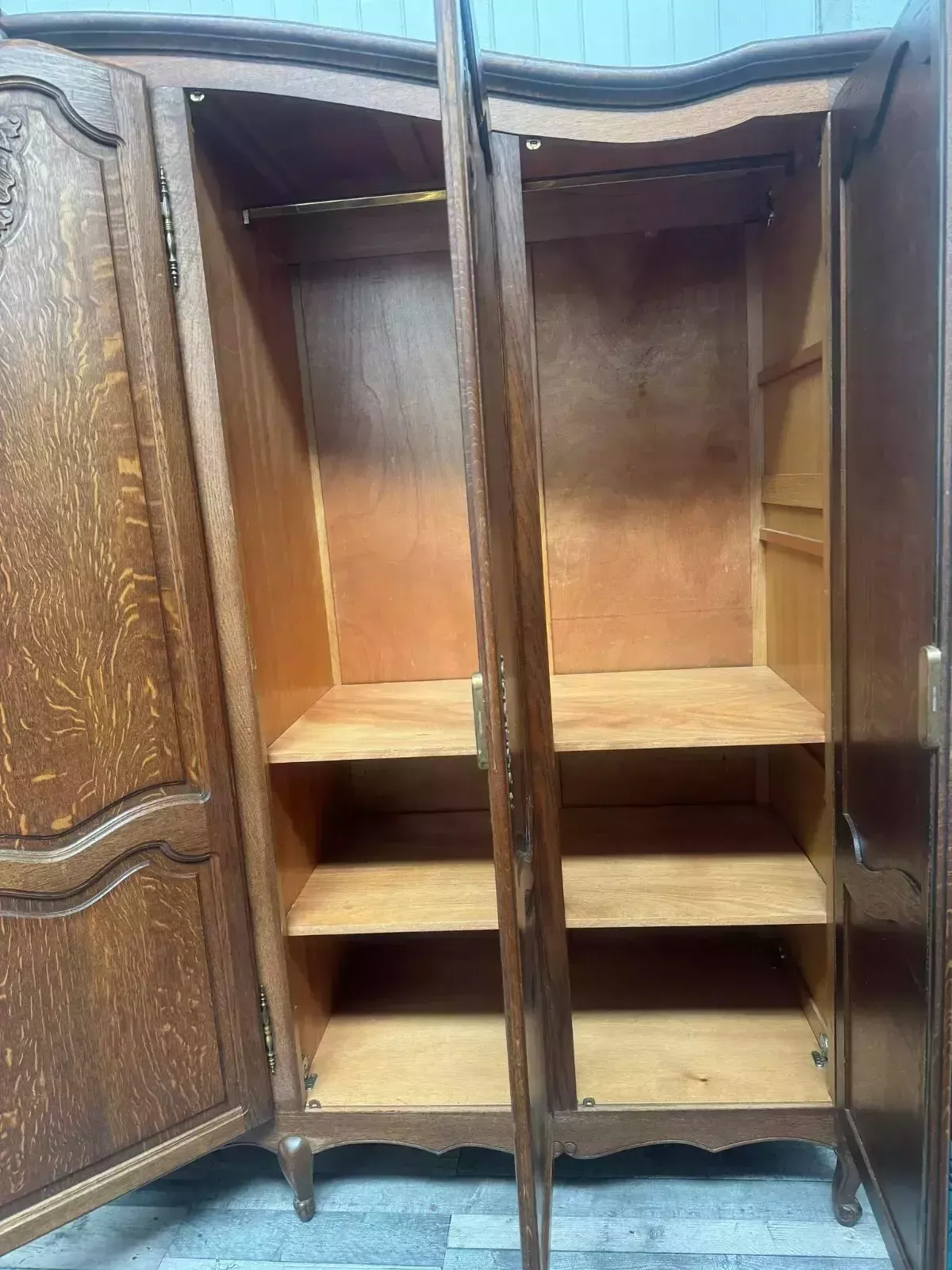 Vintage Oak Louis XV Style French Armoire 5 Door Wardrobe photo Furniture