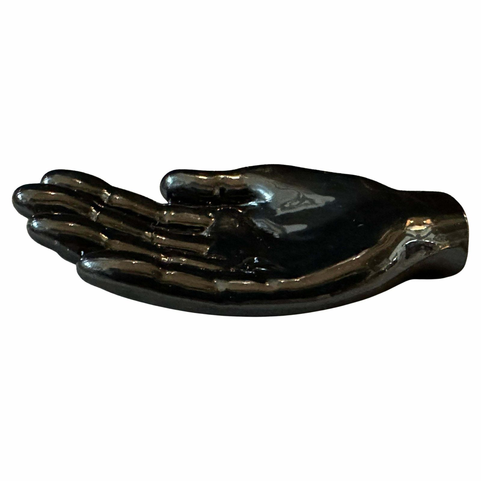 1990s Alfredo Barbini Modern Black Murano Glass Paperweight Depicting An Hand