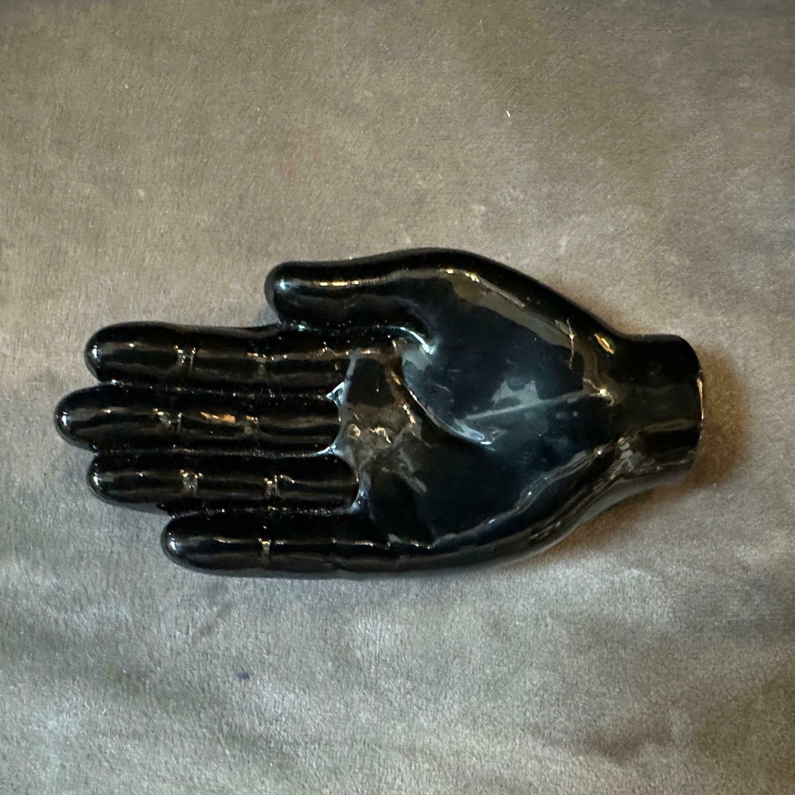 1990s Alfredo Barbini Modern Black Murano Glass Paperweight Depicting An Hand photo Home Decor