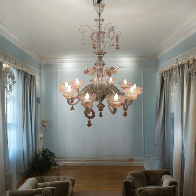 Large Venetian Pink Murano Glass Chandelier 1960’s photo furniture