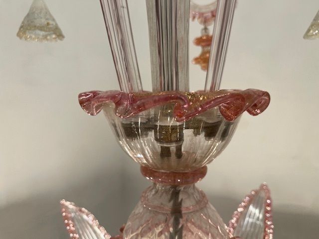 photo vinterior Large Venetian Pink Murano Glass Chandelier 1960’s