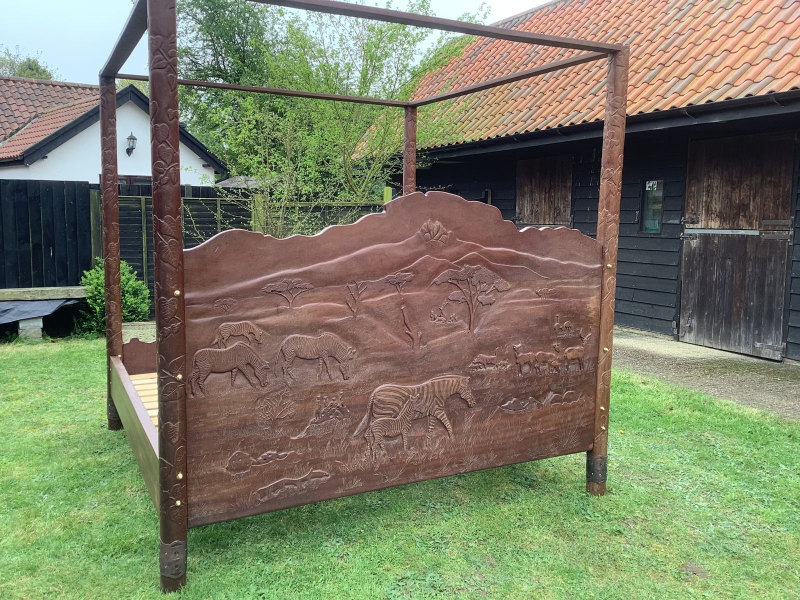 African Hand Carved Bed