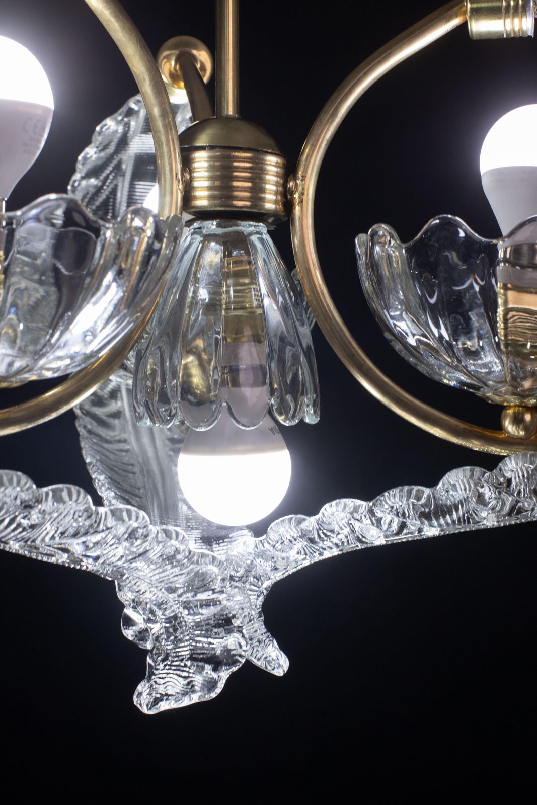 photo buy Elegant 4 Light Art Deco Murano Glass And Brass Chandelier By Barovier