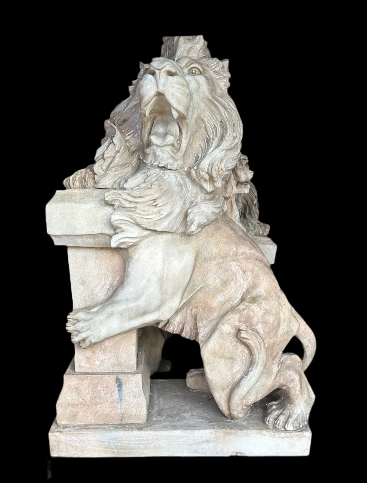 Pair Of, Italian Marble Lions Earley 1900’s, With Marble Plinths (Priced Individually)