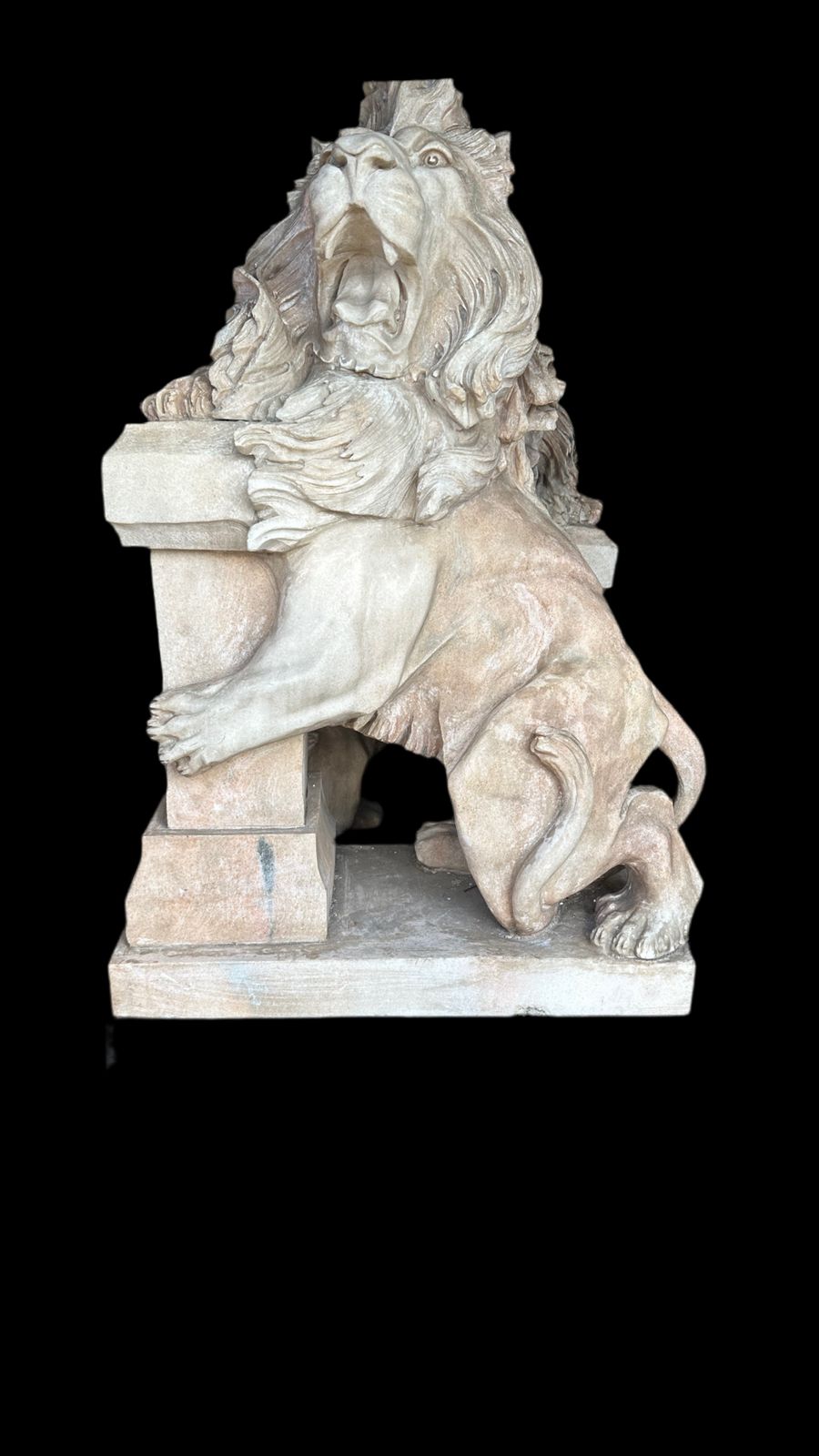 photo for sale Pair Of, Italian Marble Lions Earley 1900’s, With Marble Plinths (Priced Individually)