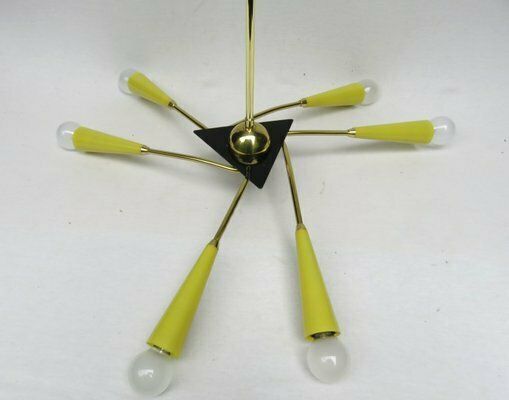 Sputnik Ceiling Light In Brass And Yellow, 1950s photo for sale