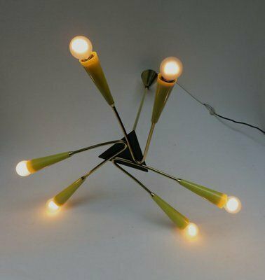Sputnik Ceiling Light In Brass And Yellow, 1950s photo Lighting