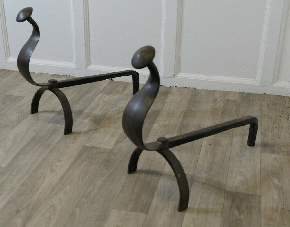 A Pair Of French Gothic Iron Andirons Or Fire Dogs photo for sale
