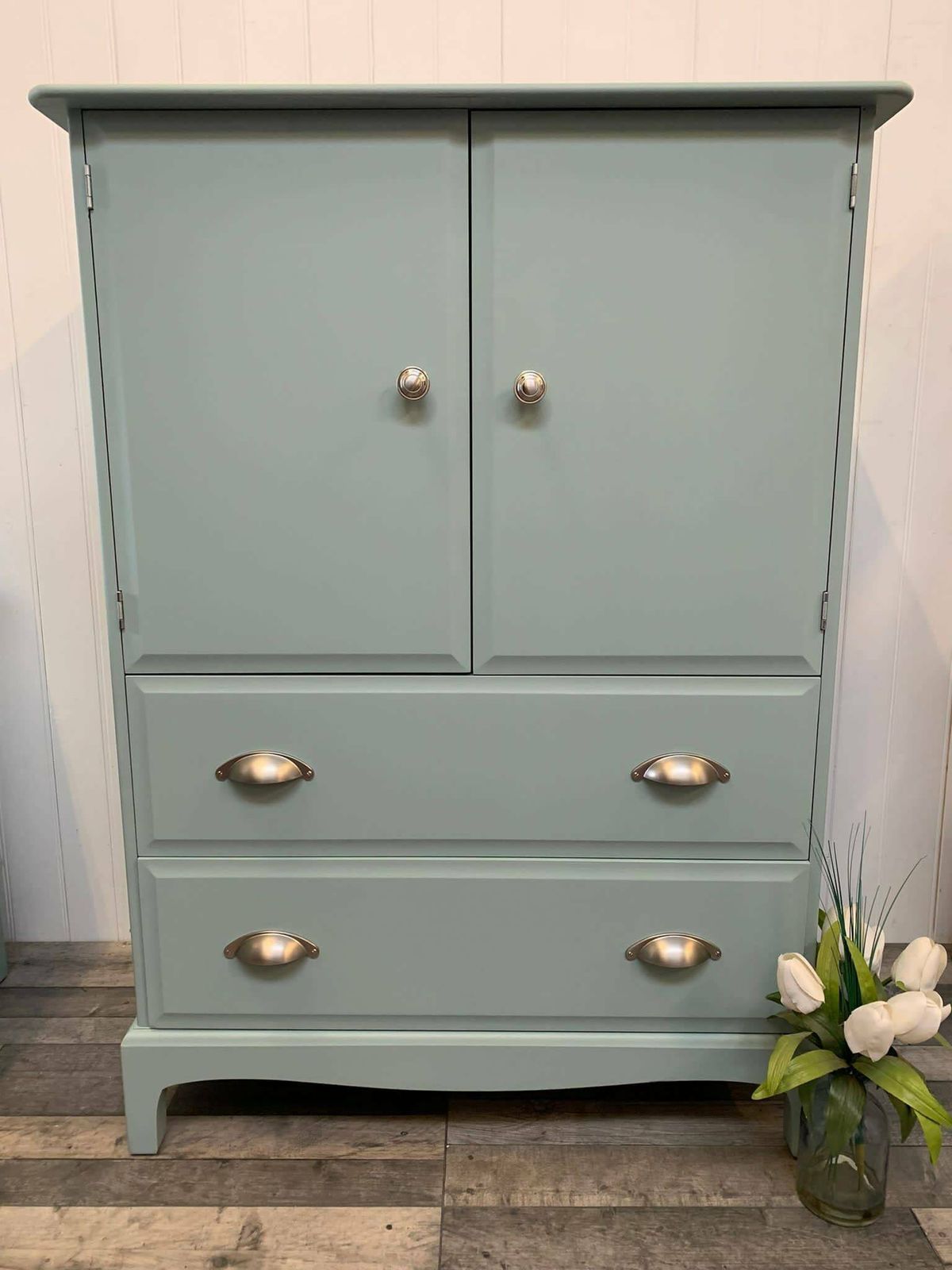 Any Colour Stag Furniture Linen Cupboard Storage Unit Ready To Upcycle In Fusion Mineral Paint Green photo for sale