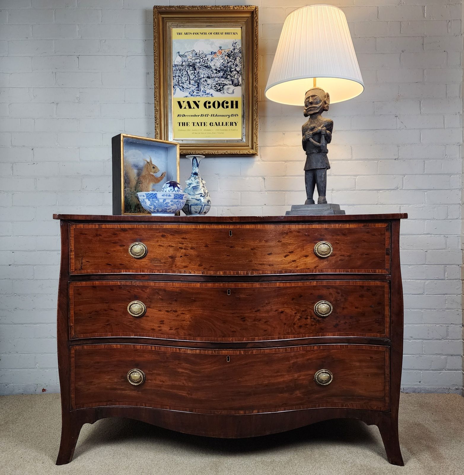 Mahogany Chest Of Drawers Serpentine Front Georgian With Brass Handles