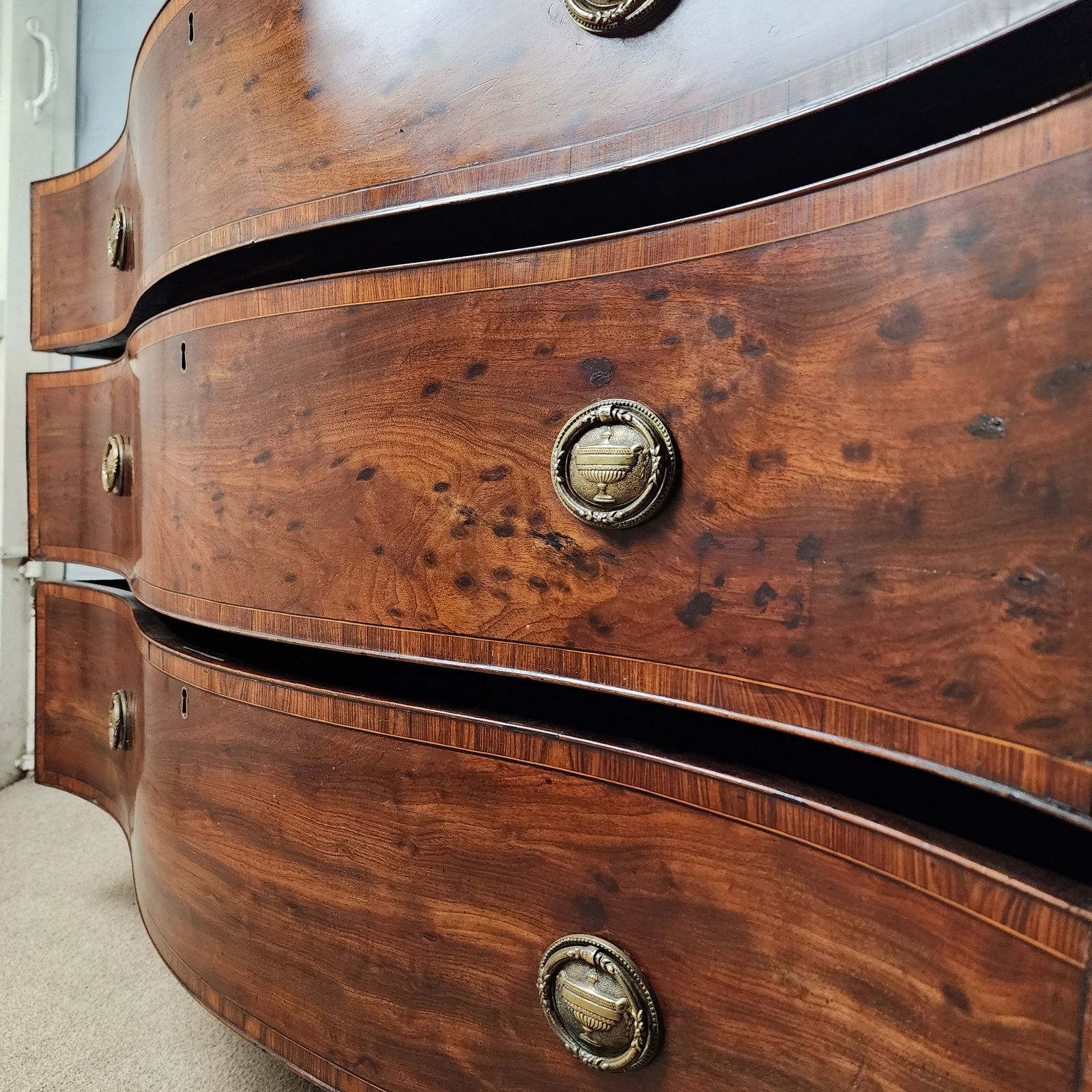 photo for sale Mahogany Chest Of Drawers Serpentine Front Georgian With Brass Handles