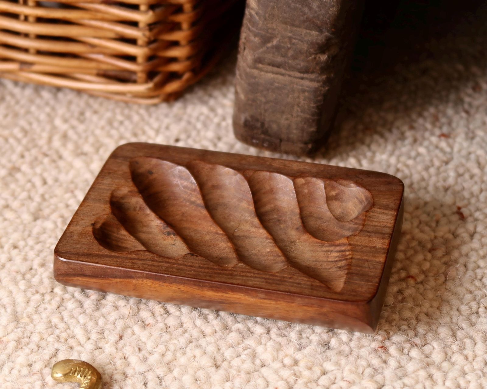 photo for sale Modern Wooden Ring Dish, Gouge Cut, 1970s / Tray, Wood, Bowl, Minimalist, Brutalist