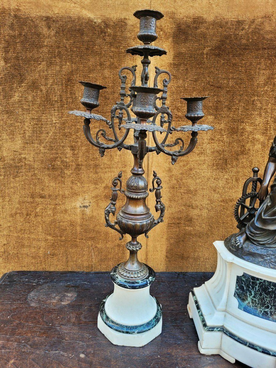 Bronzen schouwgarnituur, landbouw en industrie, 19e eeuw photo vinterior