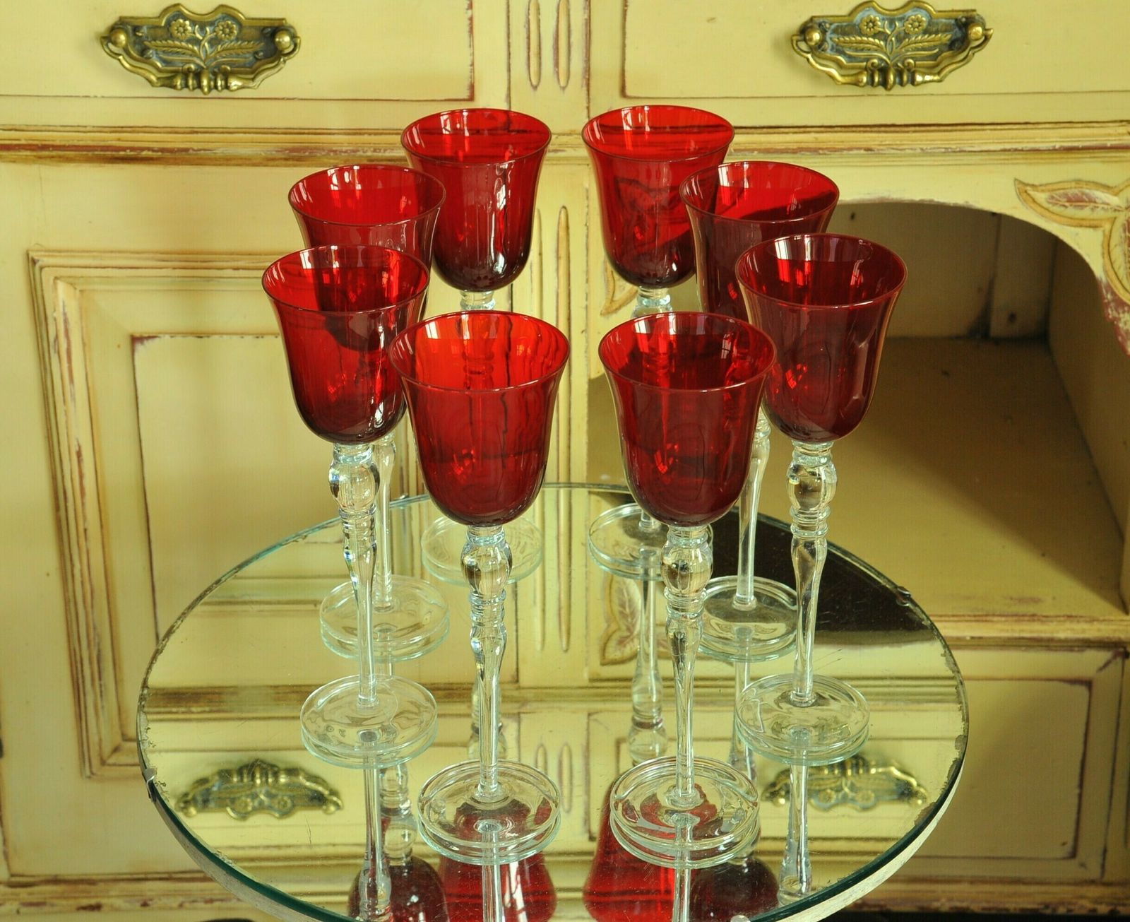 A Luxury Set Of Eight Extremely Large Vintage Ruby Red Wine Glasses photo furniture