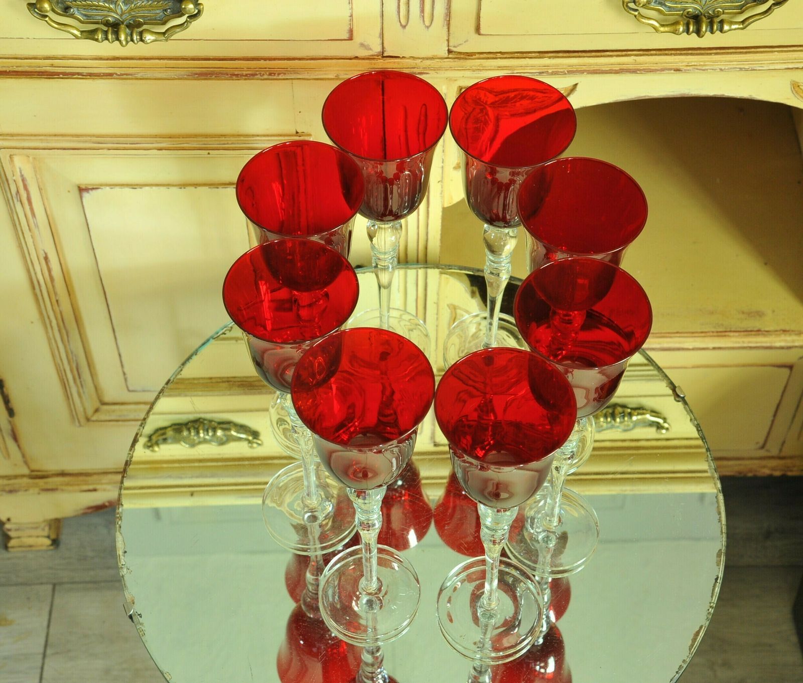 A Luxury Set Of Eight Extremely Large Vintage Ruby Red Wine Glasses photo vinterior
