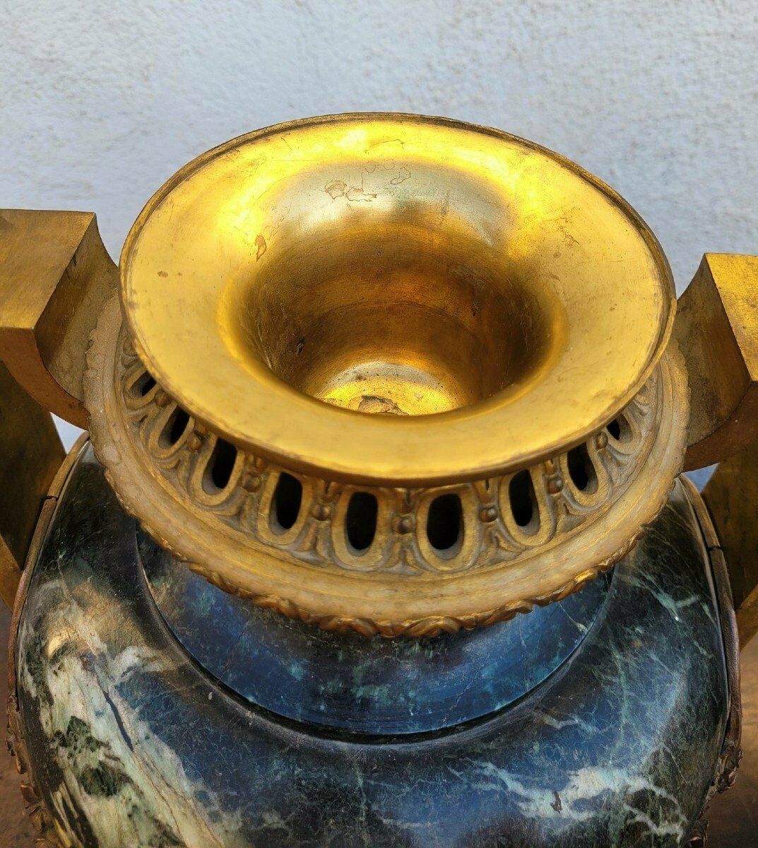 Pair Of Large Bronze And Marble Cassolettes, Napoleon III, 19th Century photo vinterior