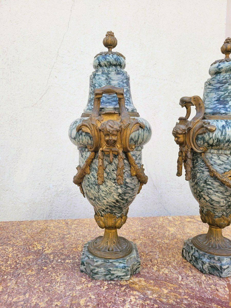 Pair Of Marble And Bronze Cassolettes, 19th Century photo Home Decor