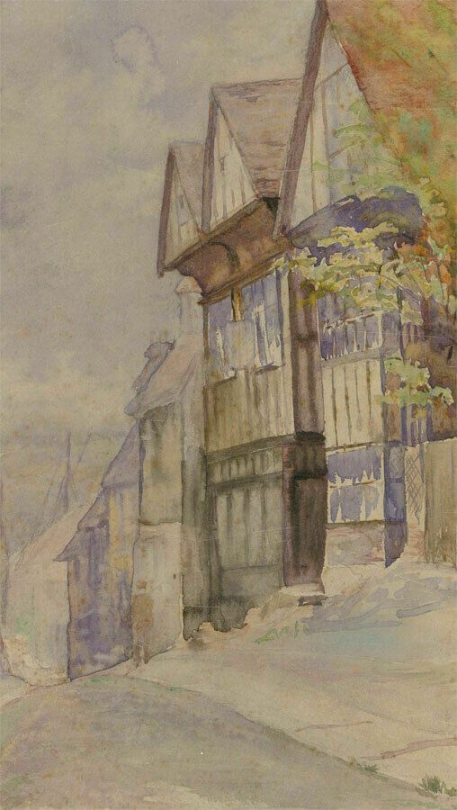 Framed Mid 20th Century Watercolour   A Tudor Street photo for sale