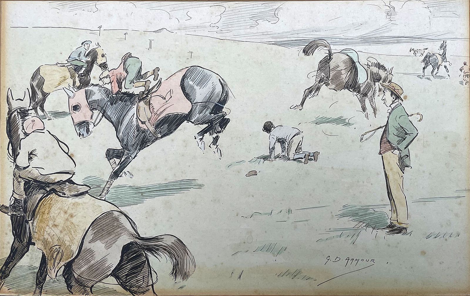 Excellent Edwardian Watercolour By George Denholm Armour (1864 1949)   "The Newly Imported American Seat" photo for sale