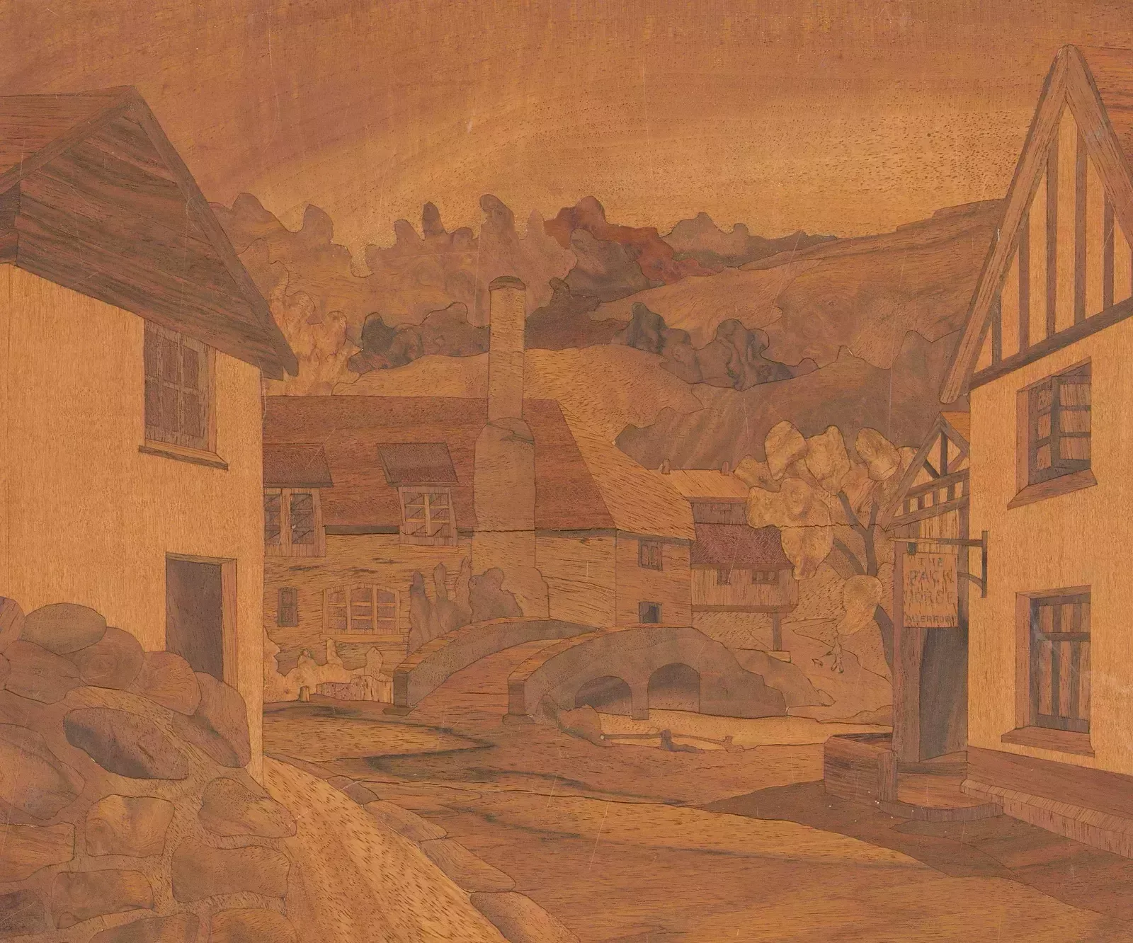 Framed 20th Century Woodcut   A Sleepy Village photo furniture