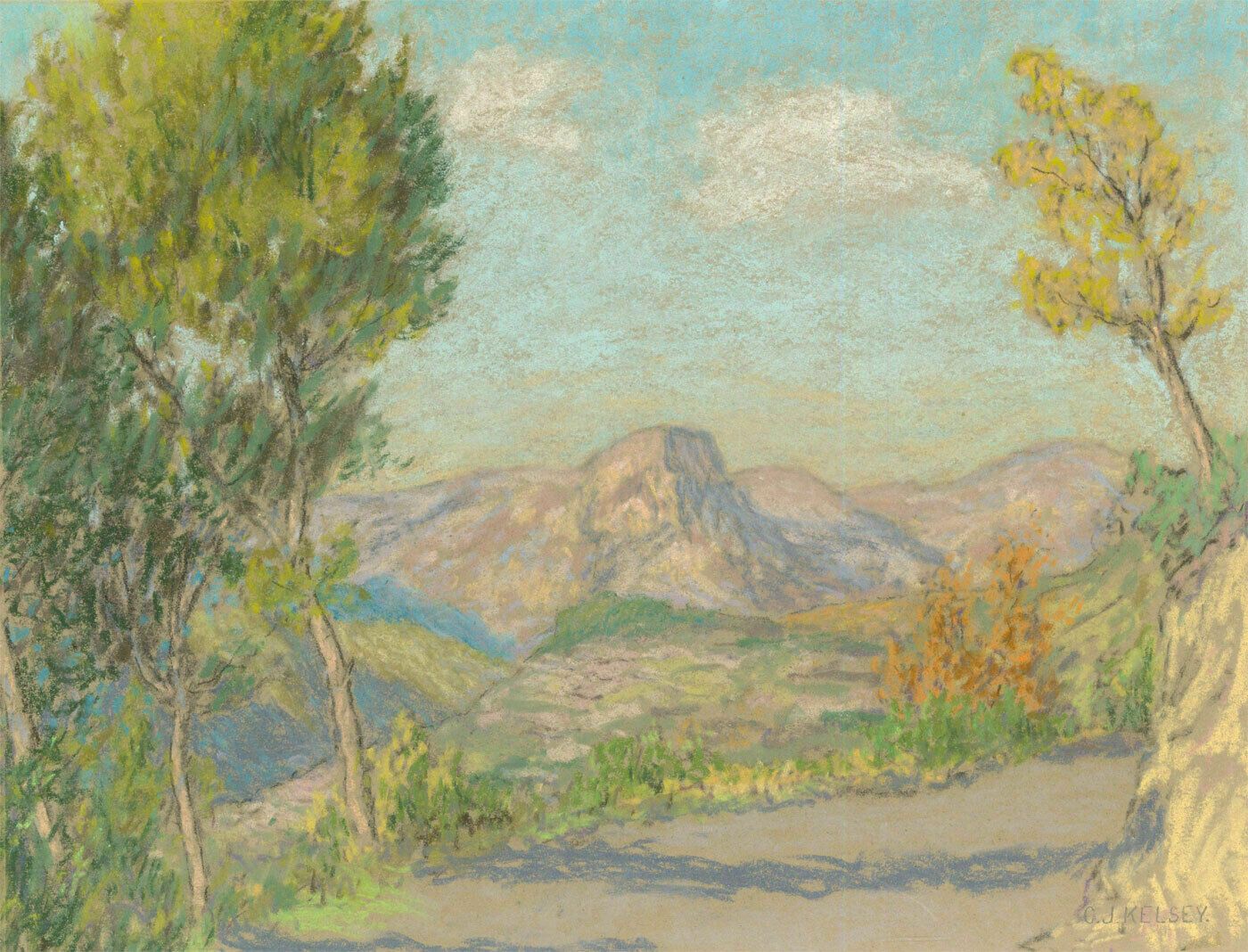Charles Joshua Kelsey (1871 1960)   Mid 20th Century Pastel, French Hillside