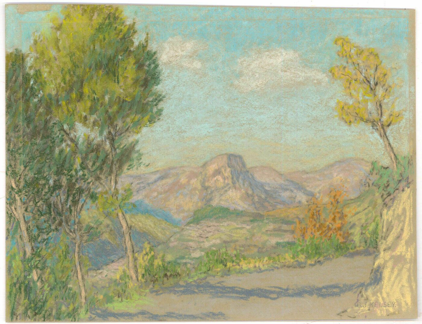 Charles Joshua Kelsey (1871 1960)   Mid 20th Century Pastel, French Hillside photo furniture