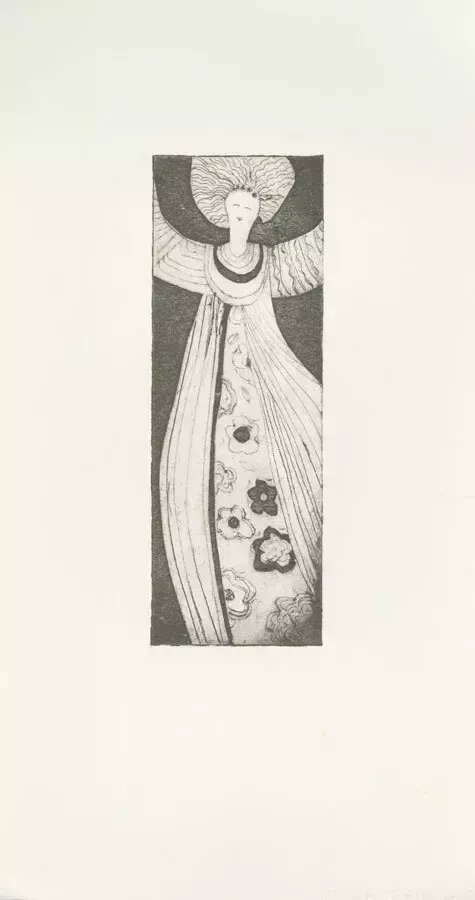 Patricia Johnstone (1944 2023)   Contemporary Etching, Flower Queen photo furniture