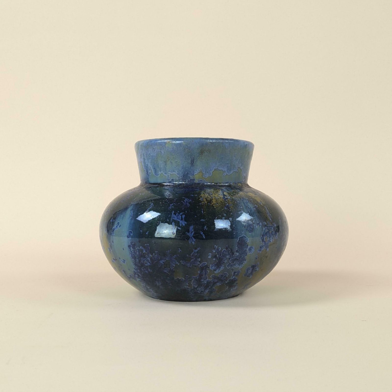 Antique French Art Nouveau Pierrefonds Crystal Bleu Glaze Pottery Vase photo furniture