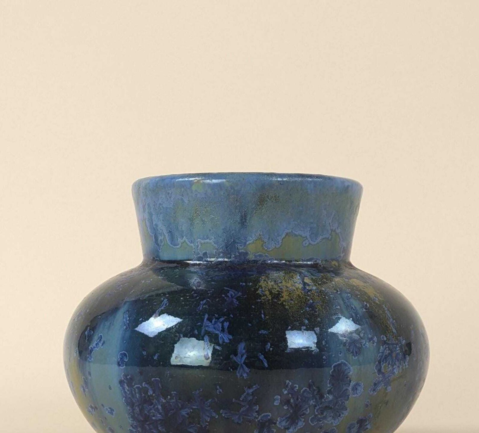 Antique French Art Nouveau Pierrefonds Crystal Bleu Glaze Pottery Vase photo buy