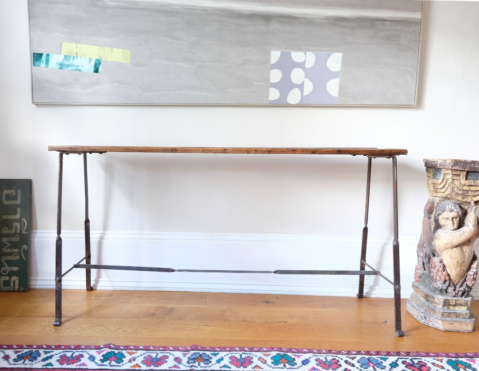 Contemporary Wrought Iron Pine Table photo 1060.0