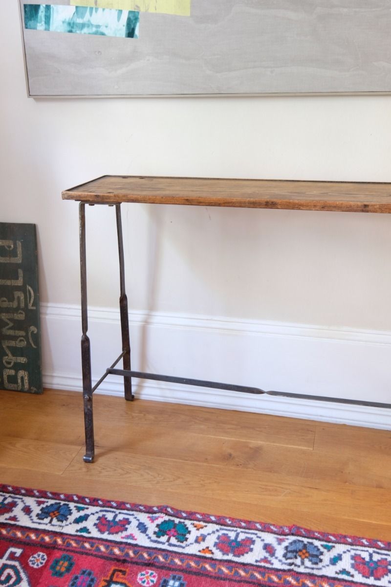 Furniture Contemporary Wrought Iron Pine Table photo