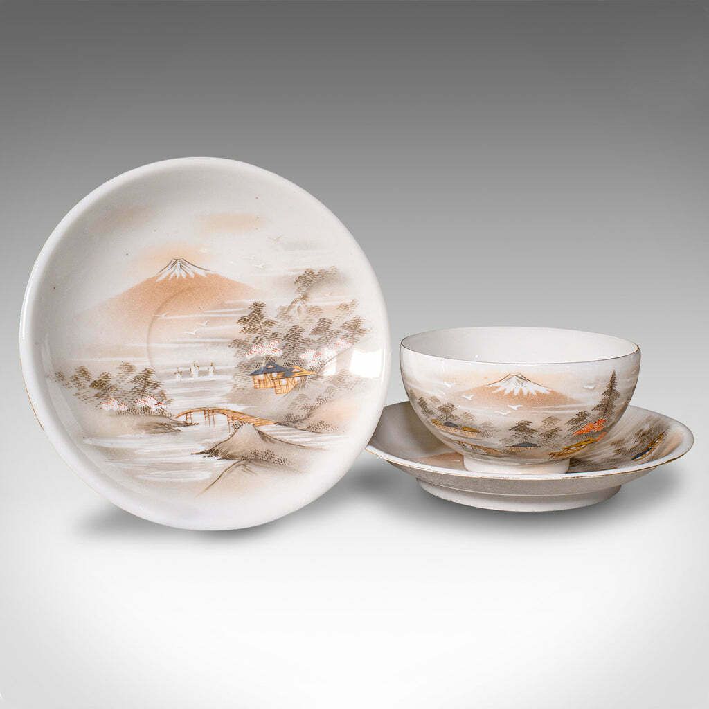Home Decor Antique Kutani Tea Service, Japanese, Porcelain, Teapot, Cup & Saucer, Victorian photo