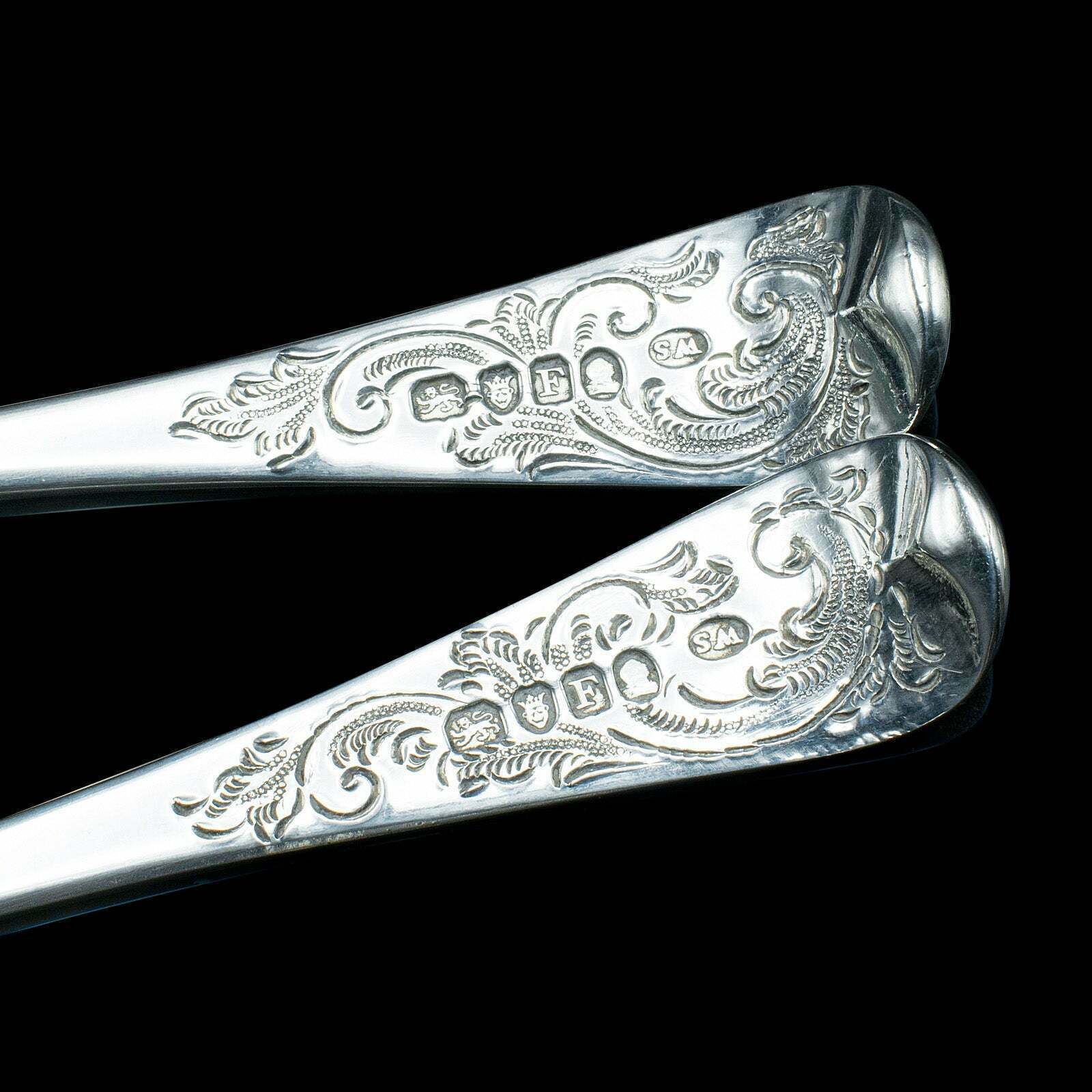 Home Decor Pair Of Antique Dessert Spoons, English, Silver, Trifle, Hallmarked, Georgian photo
