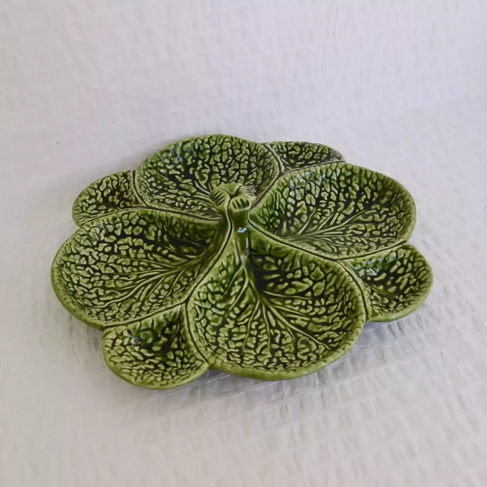 Subtil John Buck Majolica Green Cabbage Leaf Serving Plate Portuguese Pottery