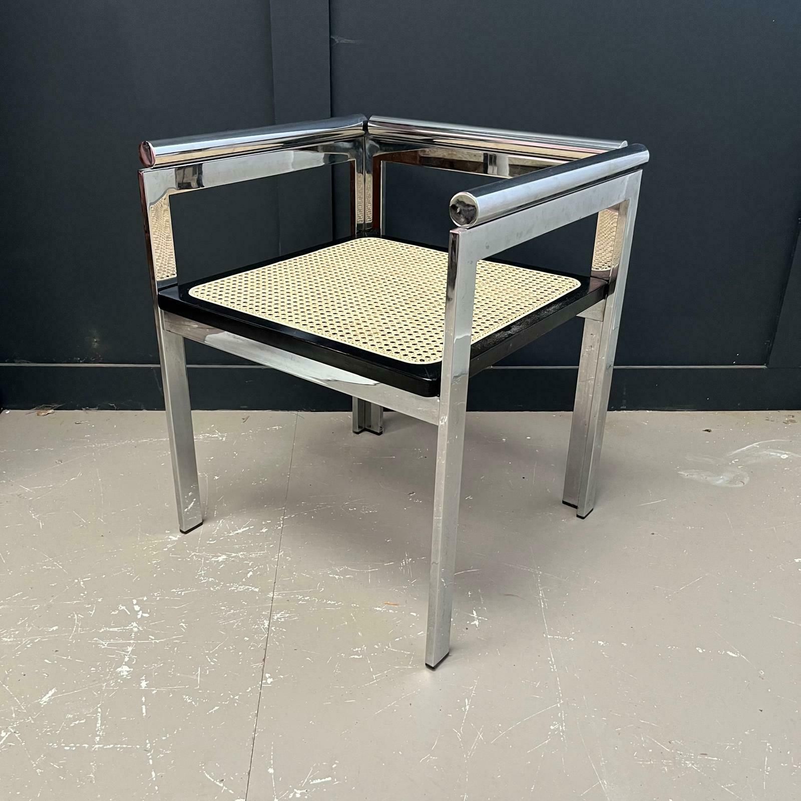 A Pair Of Renato Zevi Chrome And Cane Chairs/ Dining Chairs