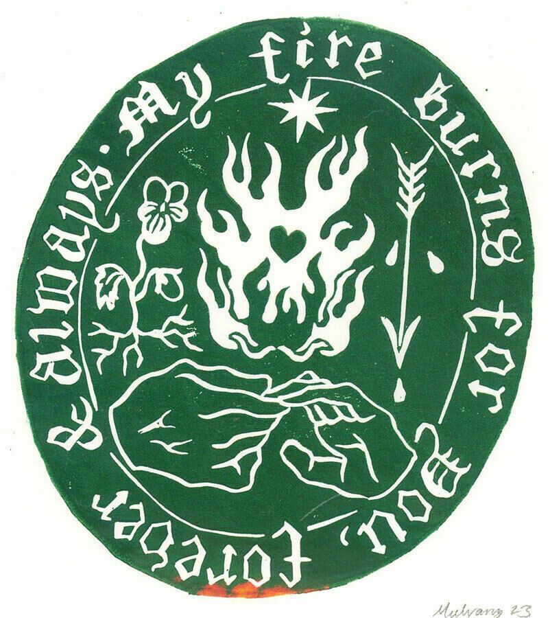 Isabelle Mulvany   Contemporary Linoprint, My Fire Burns For You (Green)