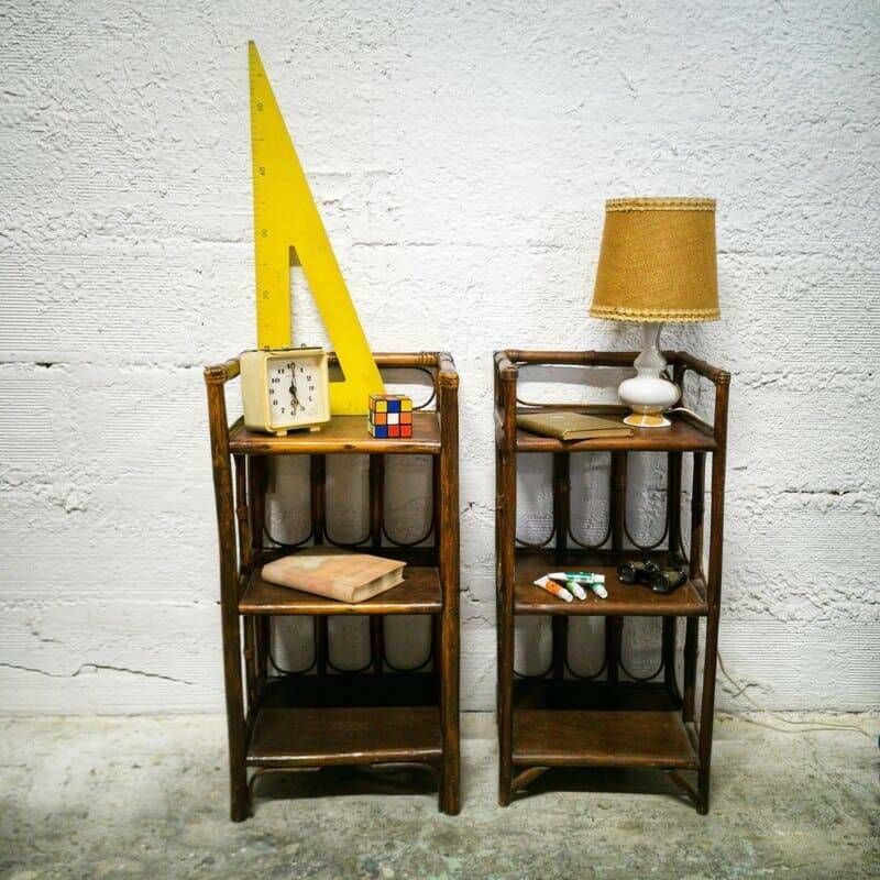 Small Rattan And Wood Shelf, Boho photo for sale