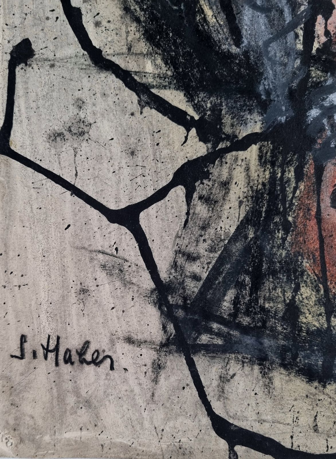 Shamai Haber   Untitled Abstract (Mixed Media Painting) Mid Century Modern Polish Israeli Art photo furniture