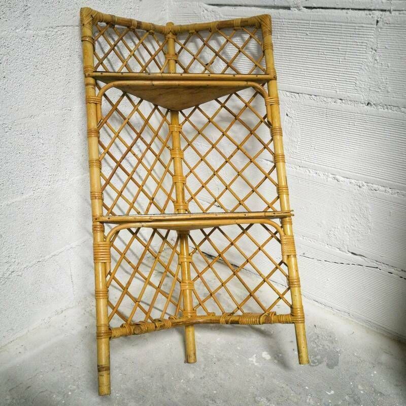 Rattan Corner Shelf, Boho photo 58.0