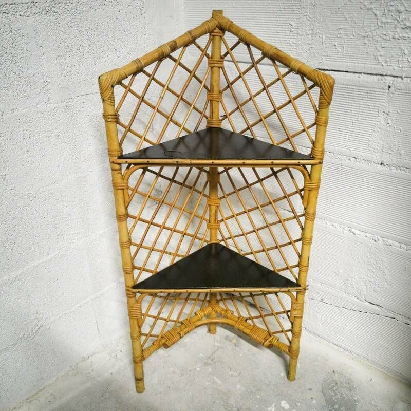58.0 Rattan Corner Shelf, Boho photo