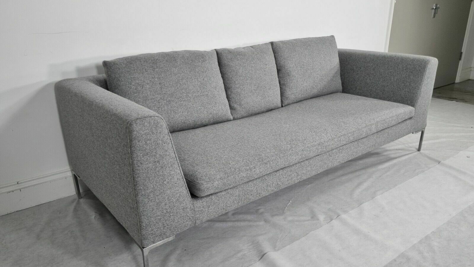 Stunning Bb Italia Charles Sofa In Soft Mid Grey Lambswool Excellent Condition photo vintage