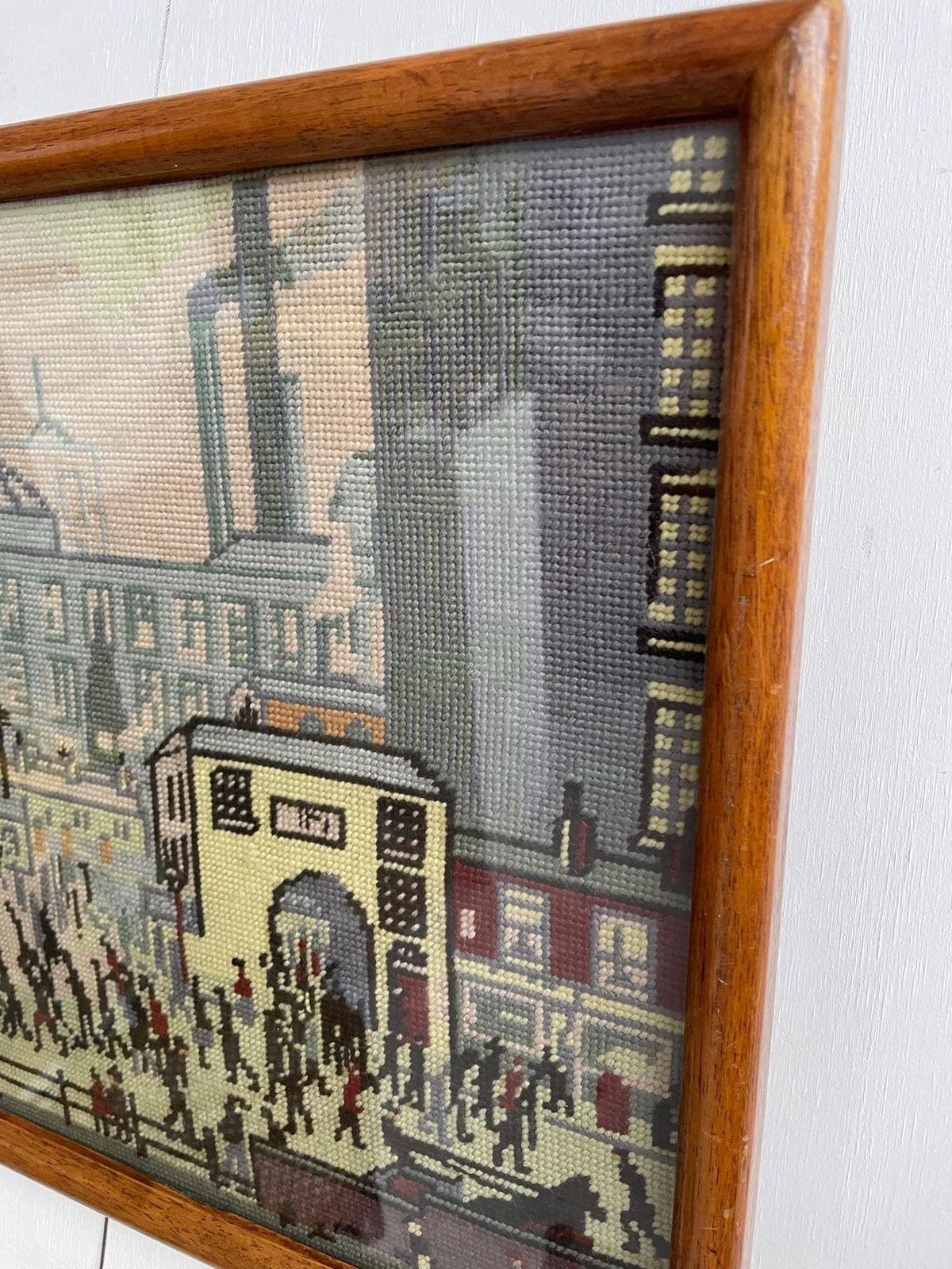 Needlework Retro Framed Ls Lowry Art In A Chunky Wooden Frame ‘Coming From The Mill’ photo vinterior