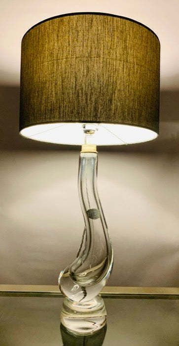1950s Belgium Val St Lambert Clear Crystal Glass "Swan" Table Lamp photo furniture