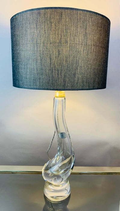 1950s Belgium Val St Lambert Clear Crystal Glass "Swan" Table Lamp photo for sale