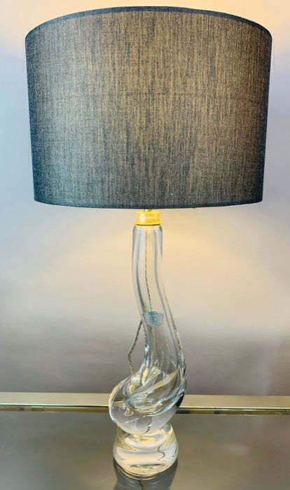 1950s Belgium Val St Lambert Clear Crystal Glass "Swan" Table Lamp photo vinterior