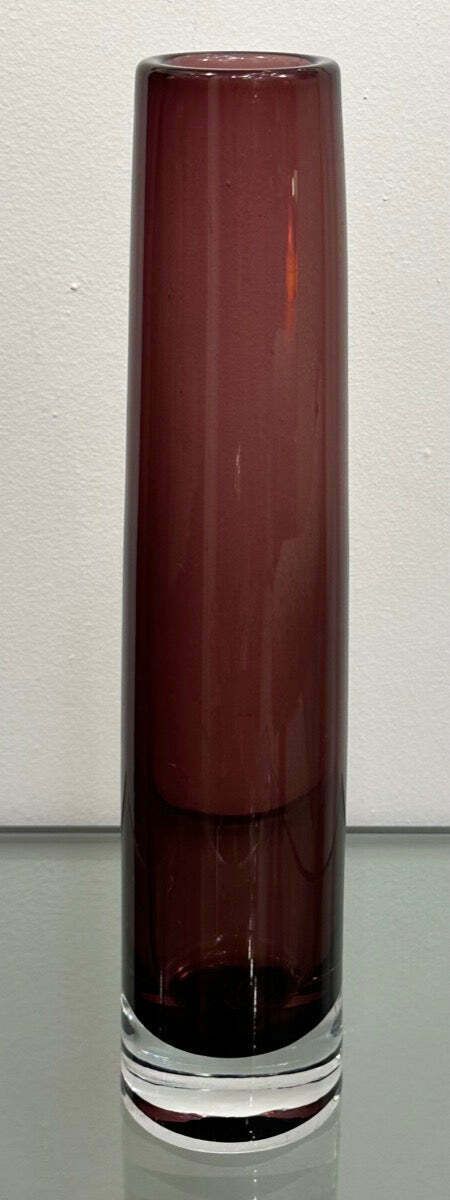 1960s Danish Handblown Purple & Clear Glass Vase photo vintage