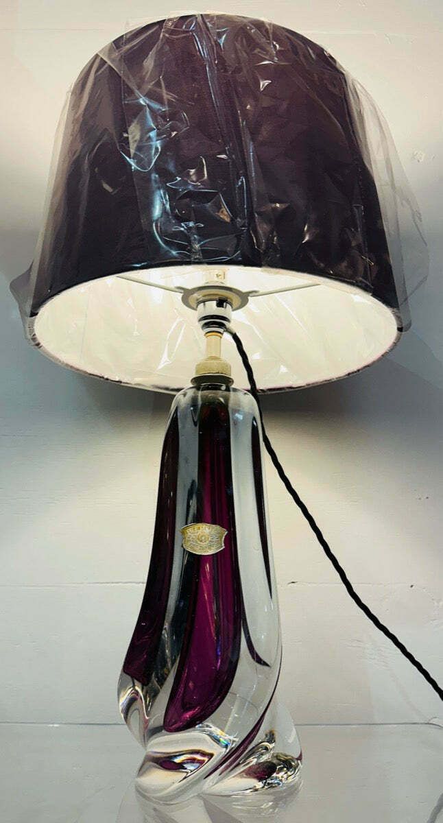 1950s Val St Lambert Purple & Clear Crystal Glass Table Lamp photo Lighting