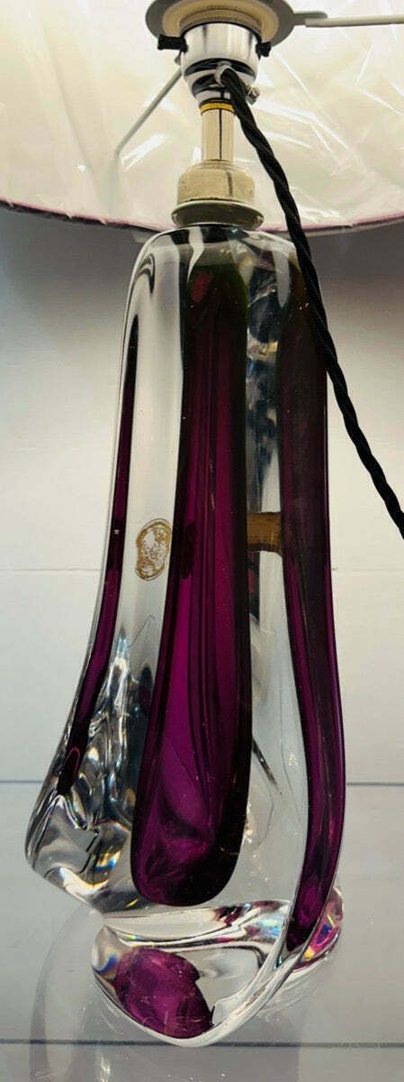 photo furniture 1950s Val St Lambert Purple & Clear Crystal Glass Table Lamp