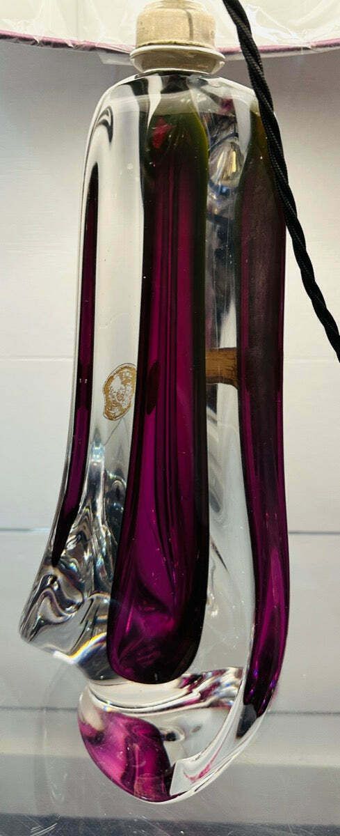 photo for sale 1950s Val St Lambert Purple & Clear Crystal Glass Table Lamp